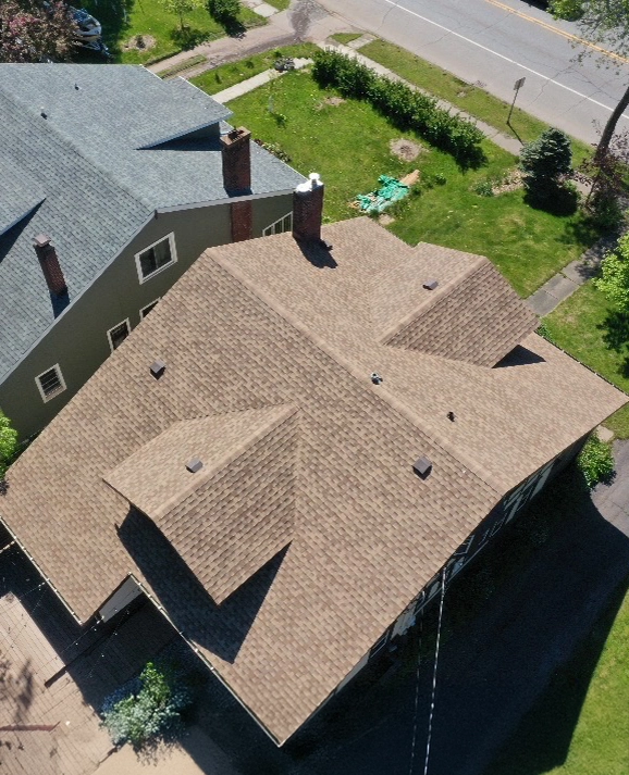 Above view of a finished brown roof